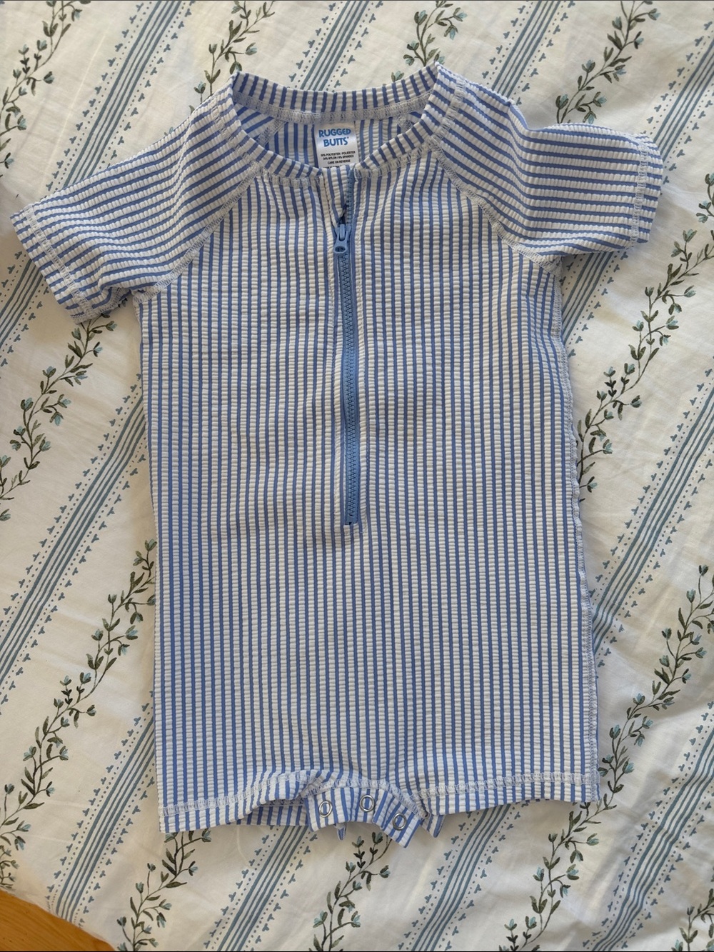 Rugged Butts Blue & White Stripe Kids Zip-Front Swim One-Piece